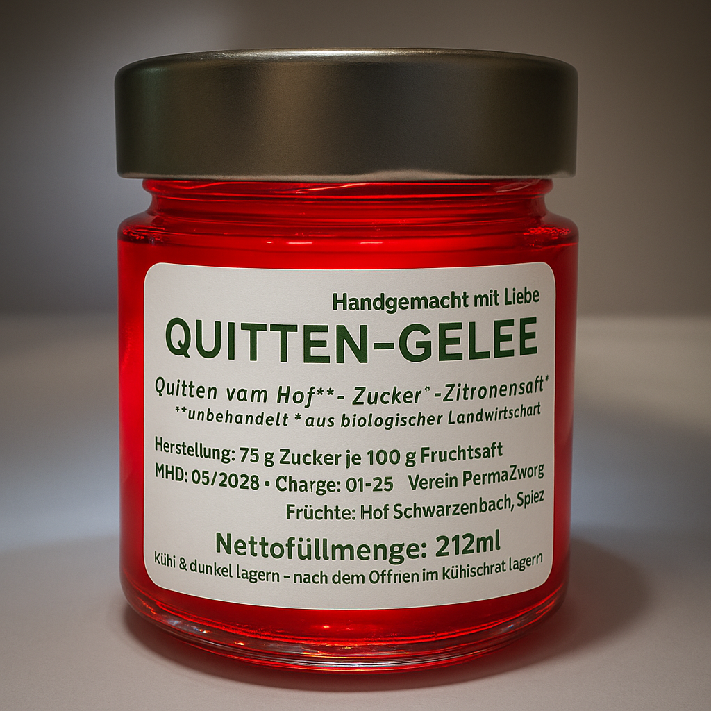 Quittengelee-Glas, handgekocht aus Hofquitten, Hof Schwarzenbach